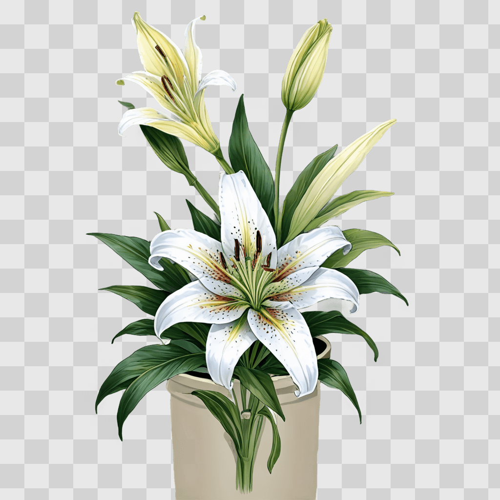 lily flower drawing A white flower in a beige pot