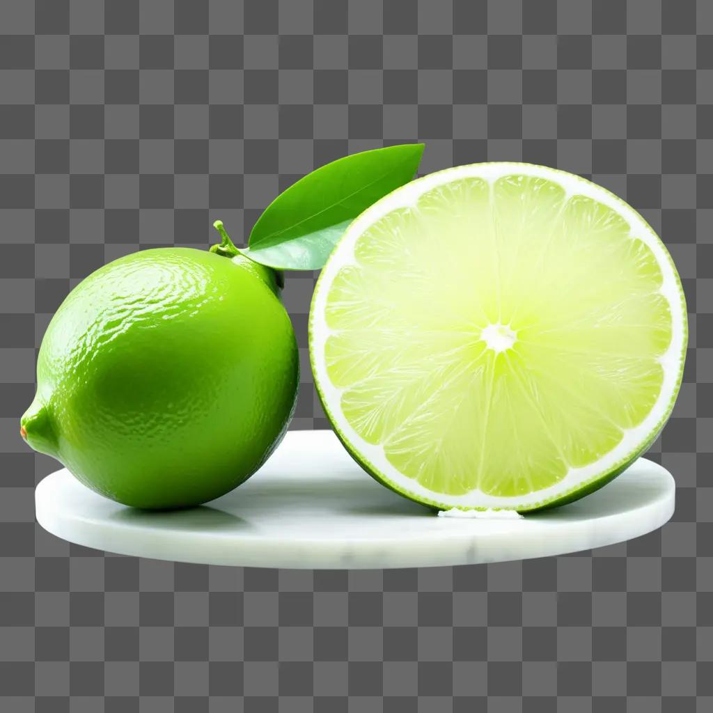 lime slice and a lime are on a plate