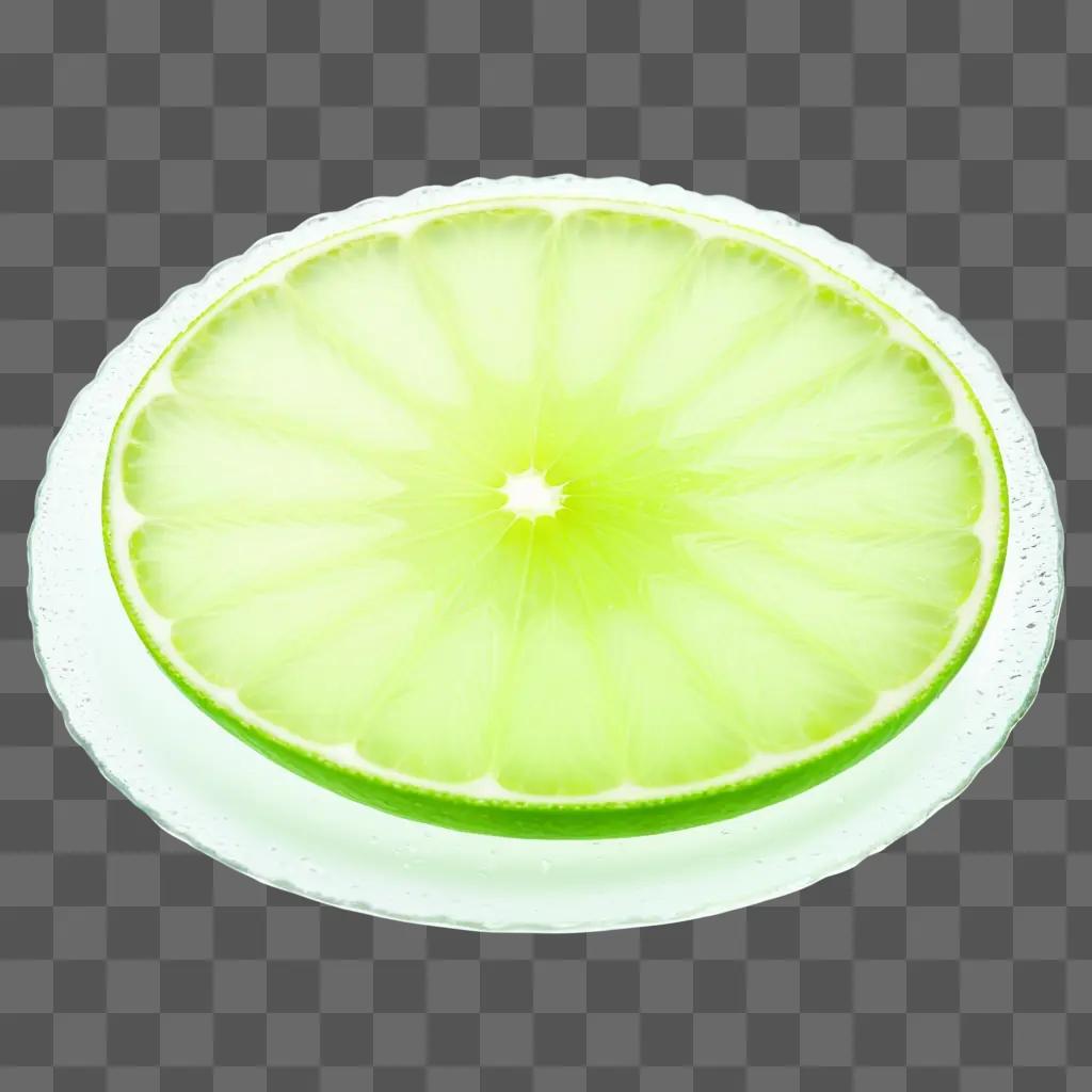 lime slice on a plate with a green background