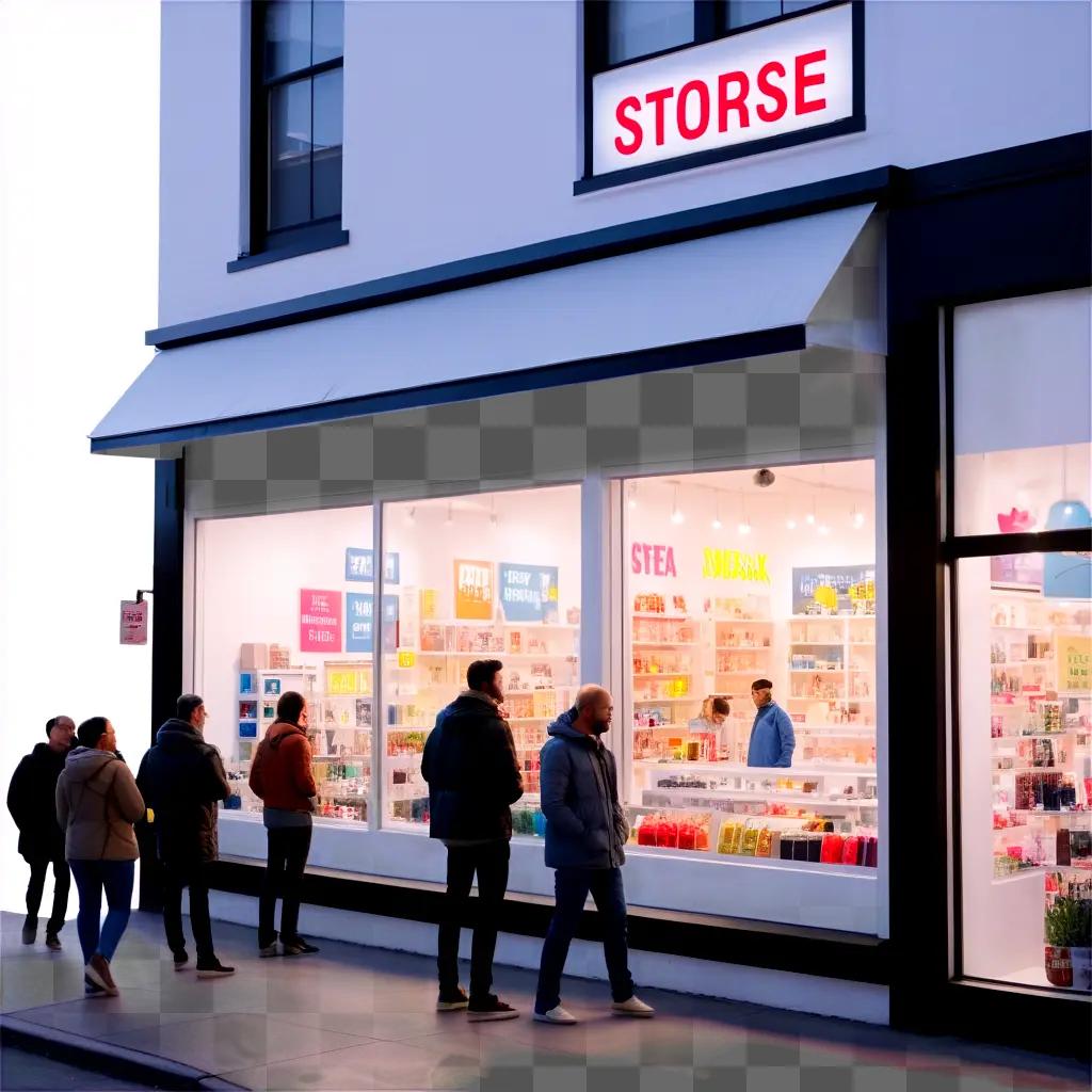 line of people waiting outside a storefront