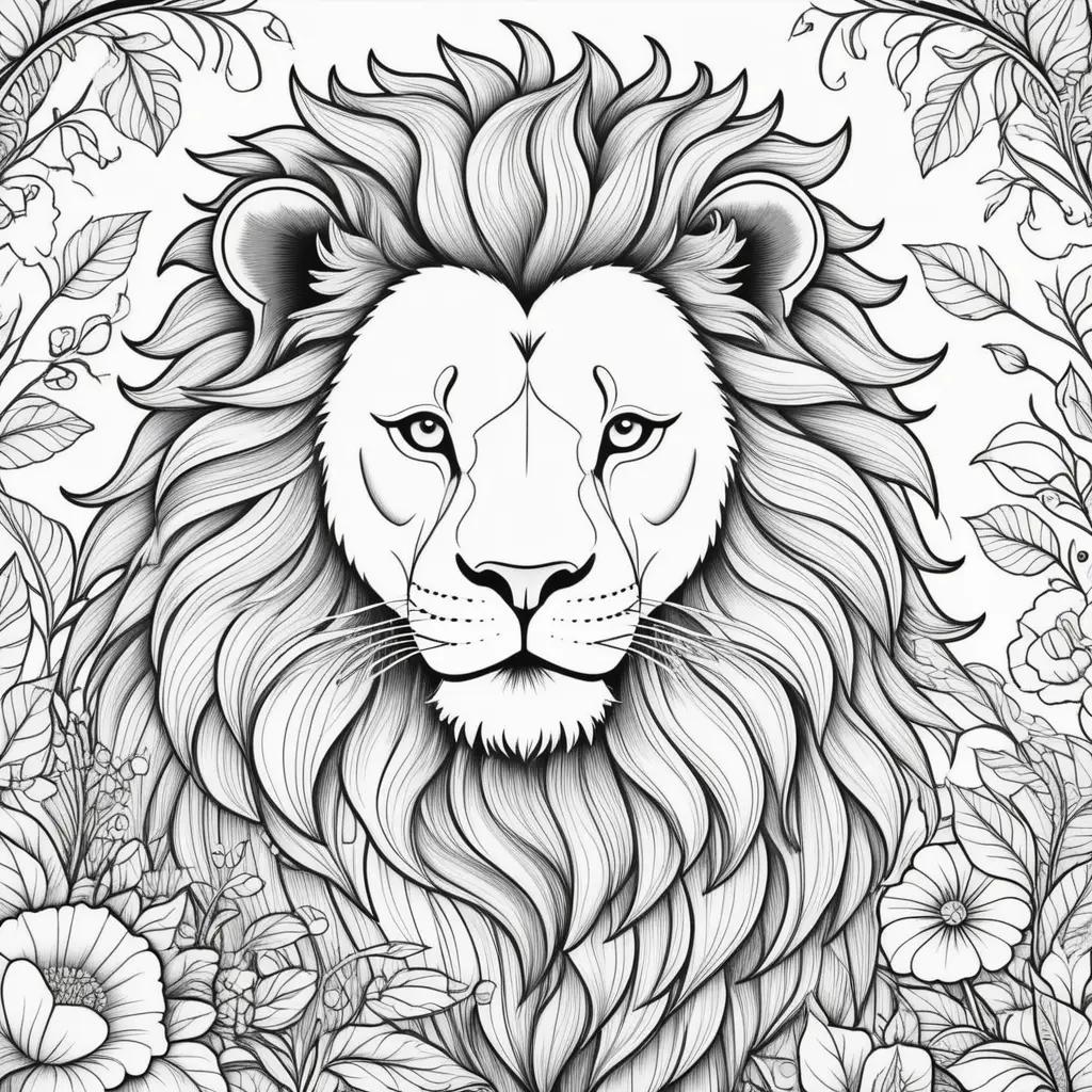 lion coloring page with a black and white design