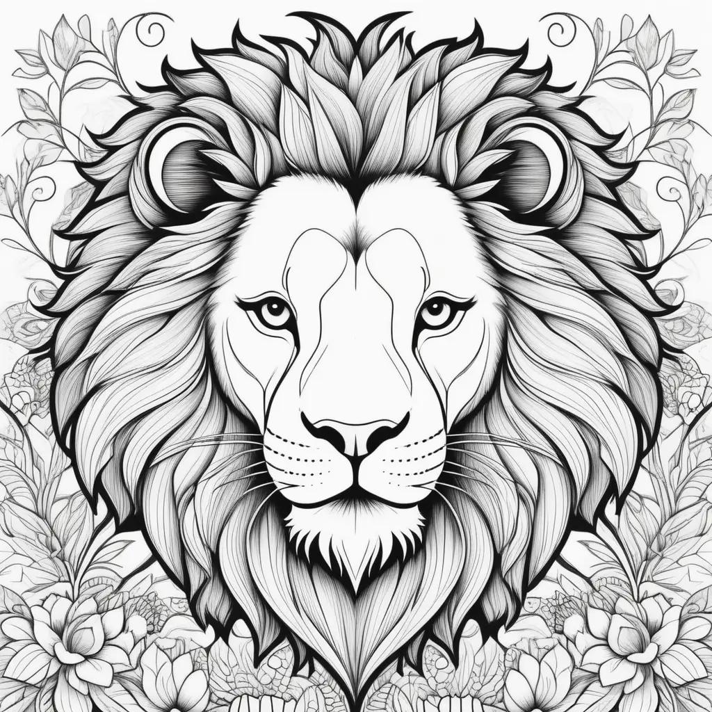 lion coloring page with a black and white design