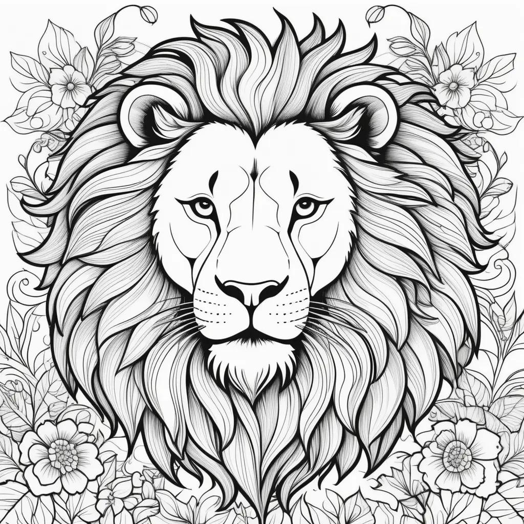 lion coloring page with a black and white lion head