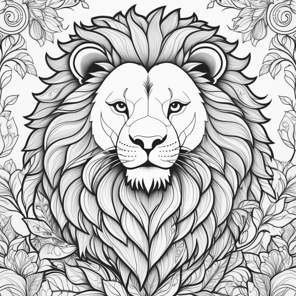 lion coloring page with black and white coloration