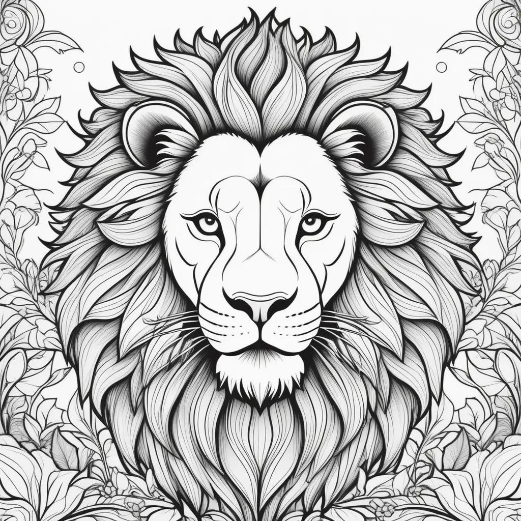 lion coloring page with intricate details and black and white coloring