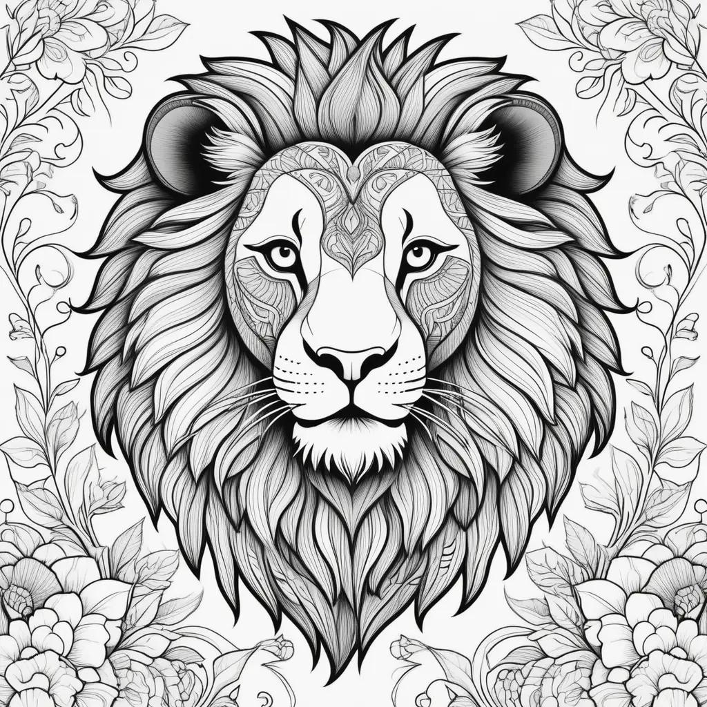 lion coloring page with intricate details and patterns