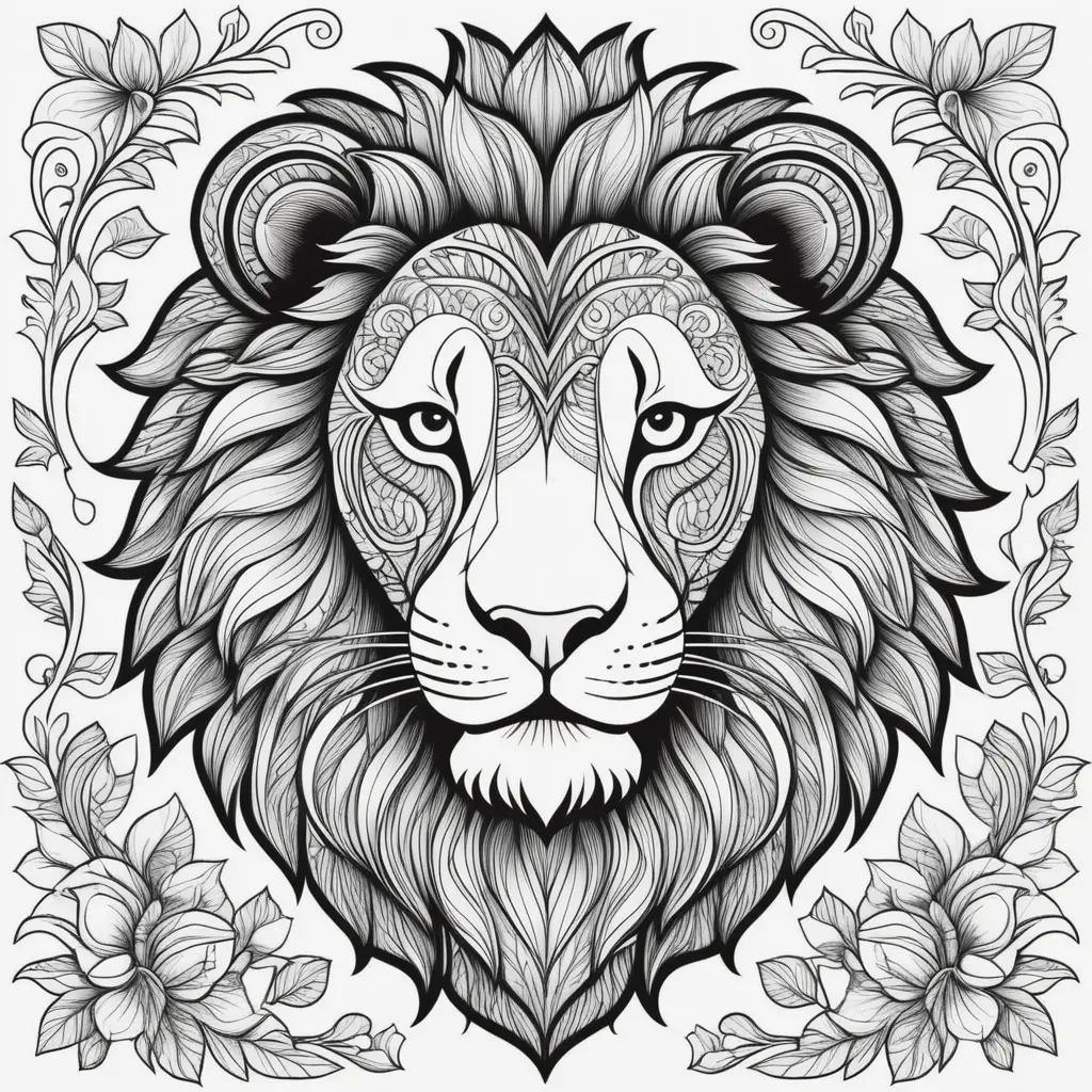 lion coloring page with intricate patterns and designs