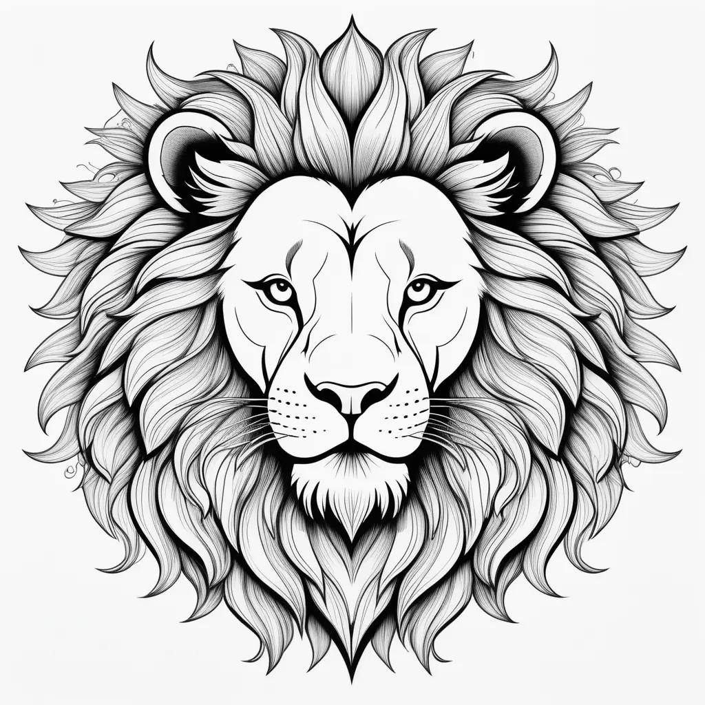 lion drawing in black and white on a white background