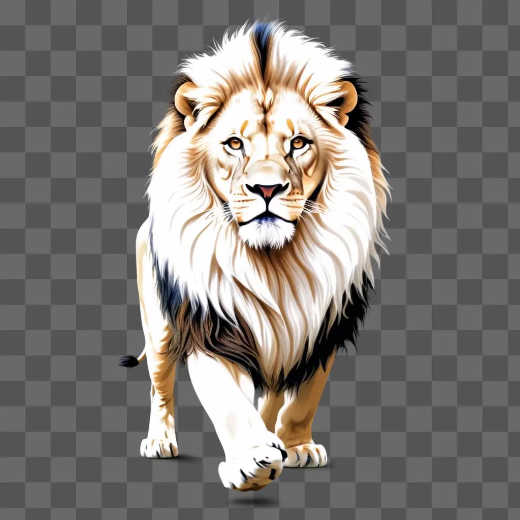 白と茶色の配色のライオンの絵
