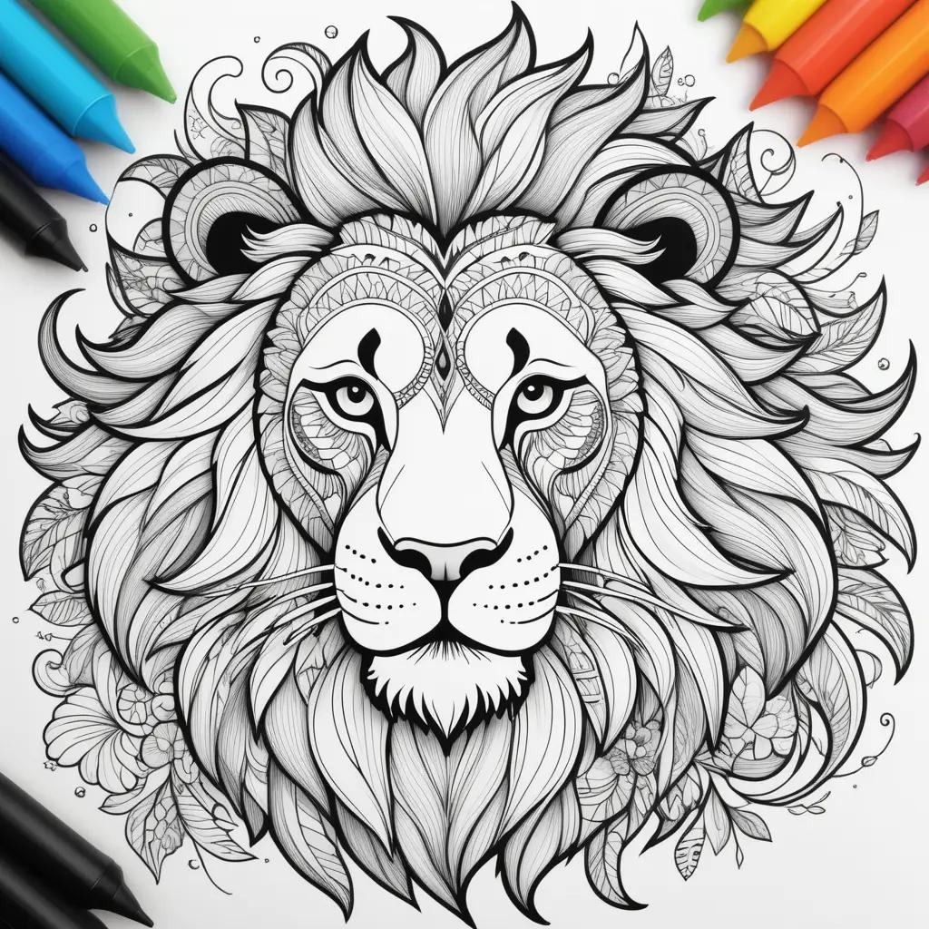 lion drawing with coloring pages for adults