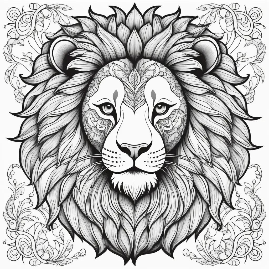 lion face coloring page with intricate patterns