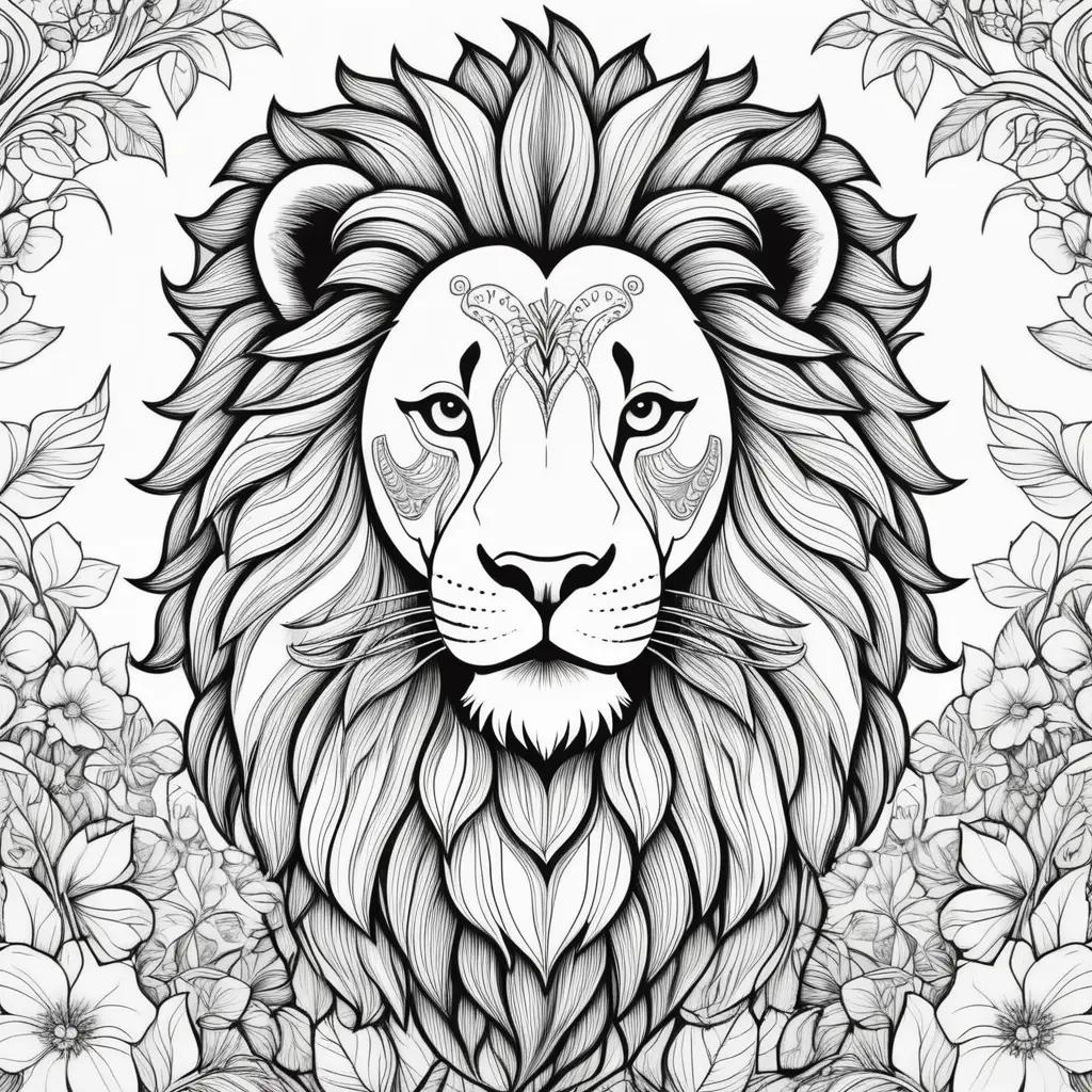 lion head in a floral pattern coloring pages