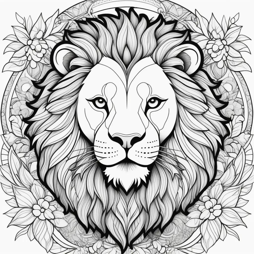 lion head is shown in a black and white coloring page