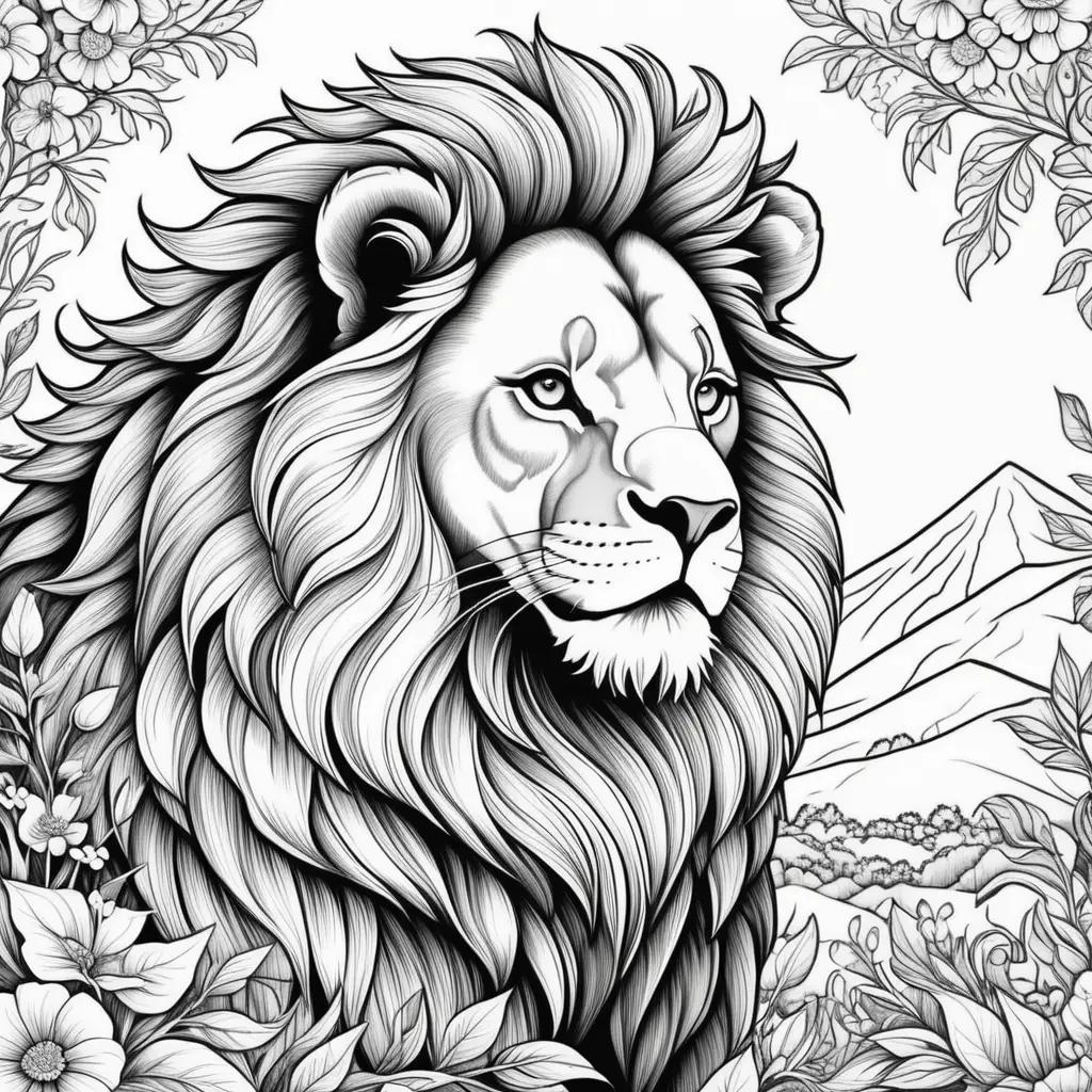 lion in a black and white coloring page