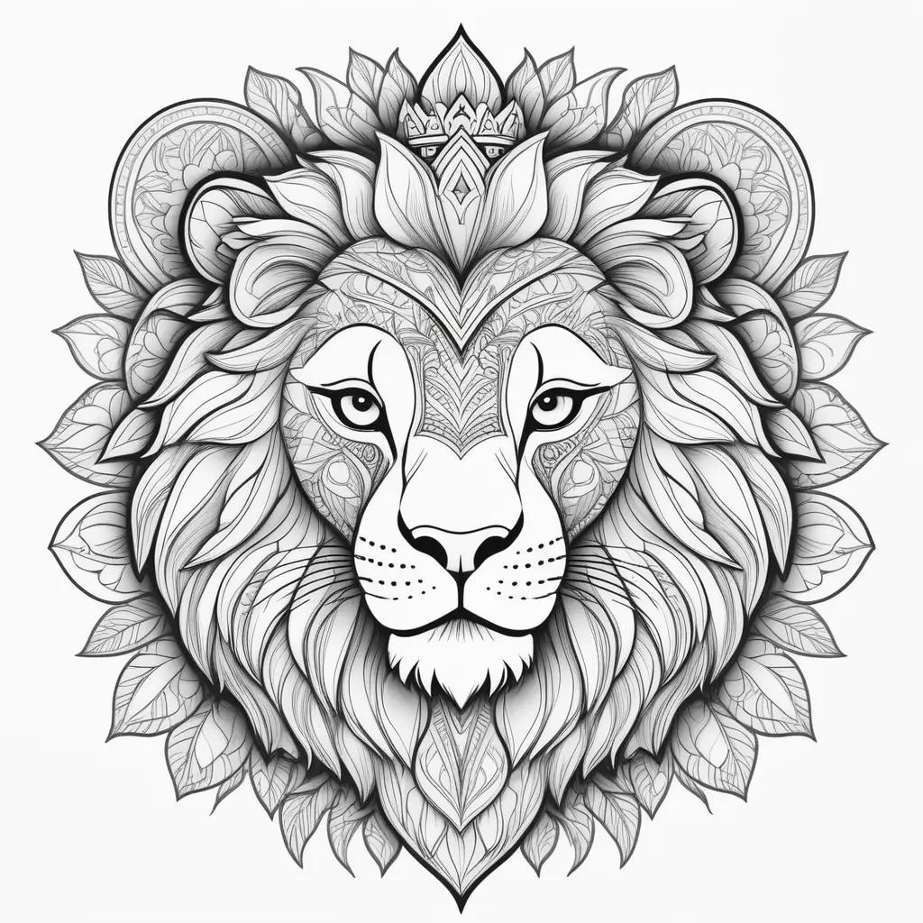 lion king coloring page with intricate details and a crown