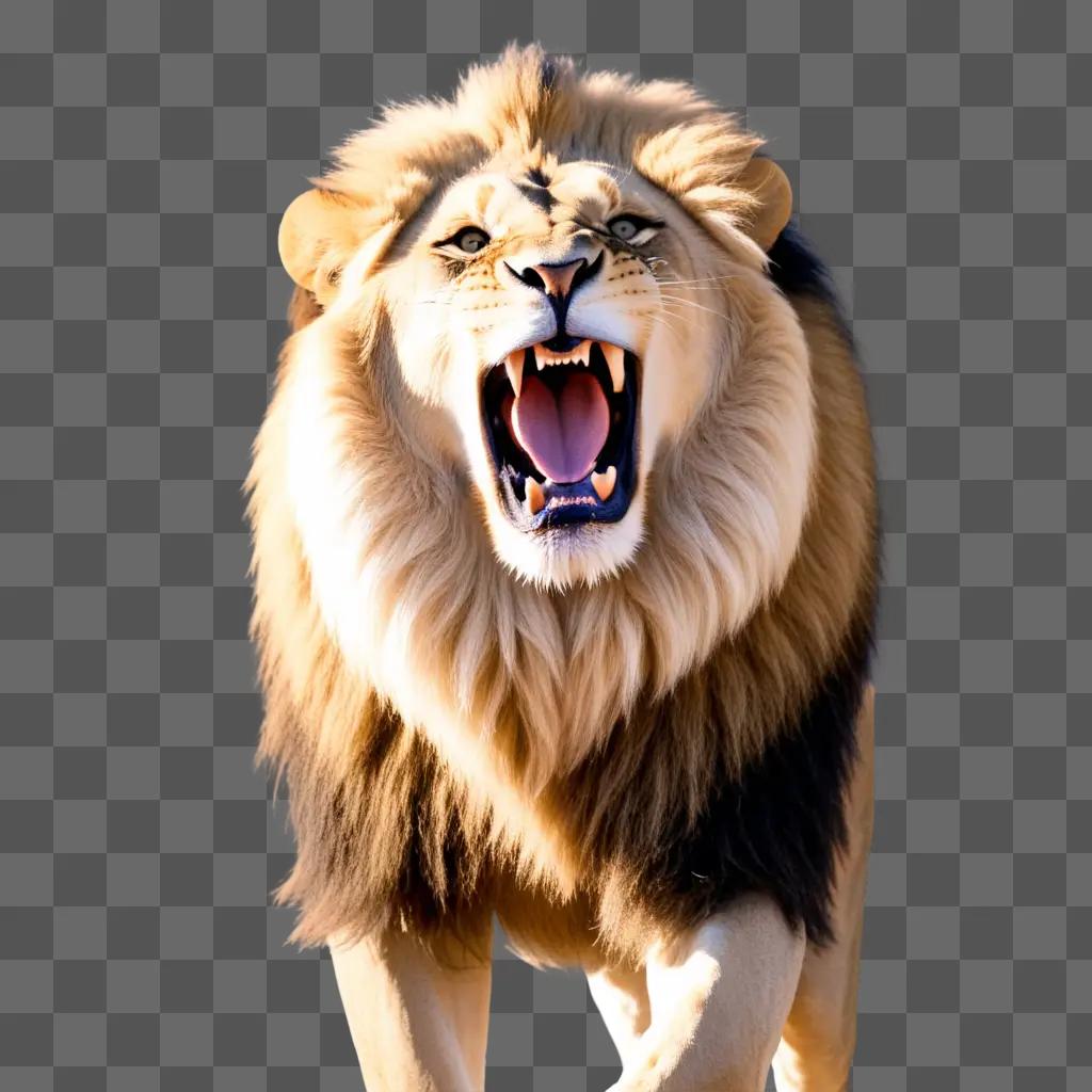 lion roars, its mouth open wide