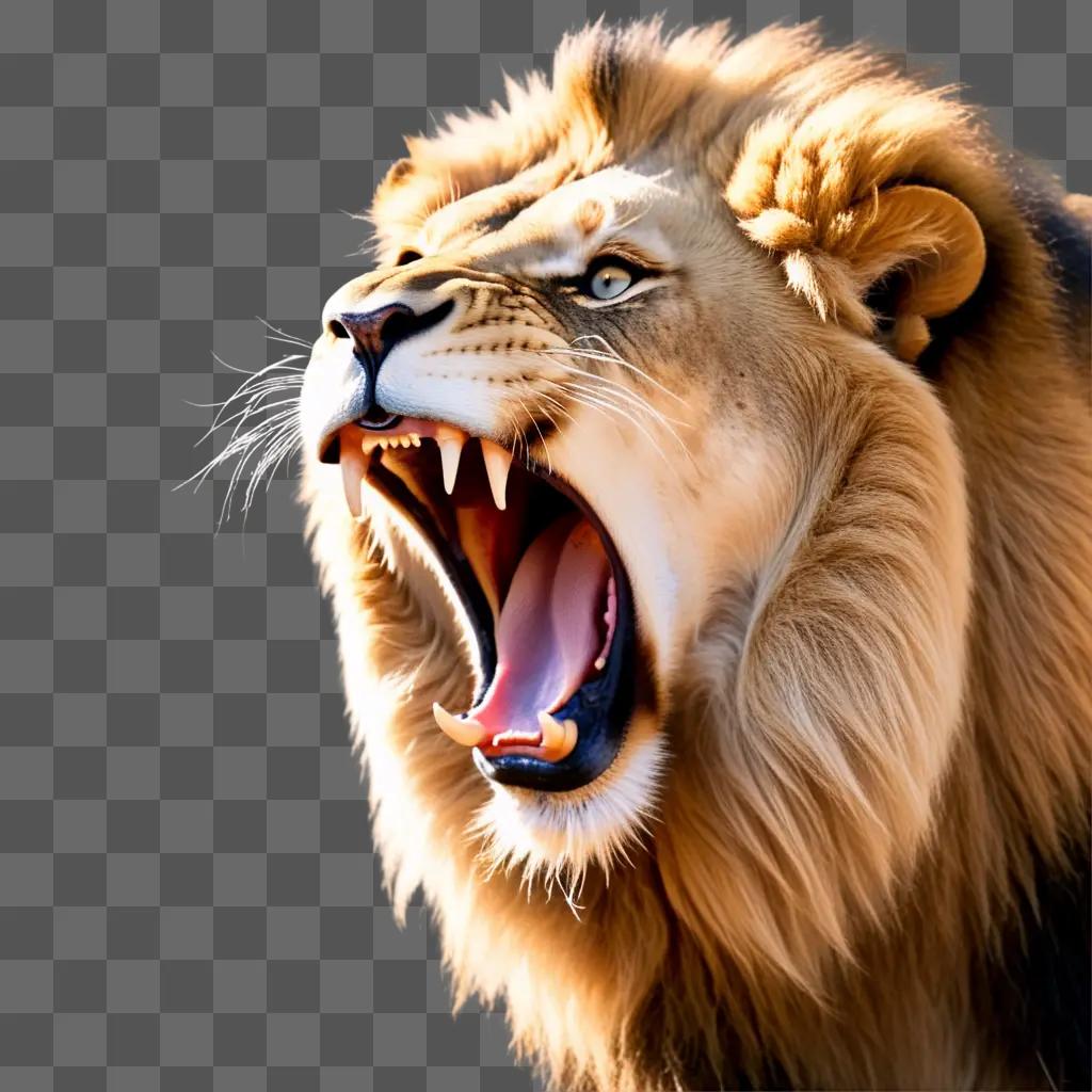 lion roars at the camera with a wide mouth