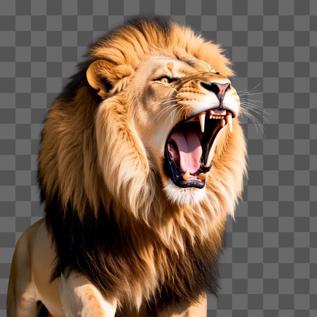 lion roars in a brown background