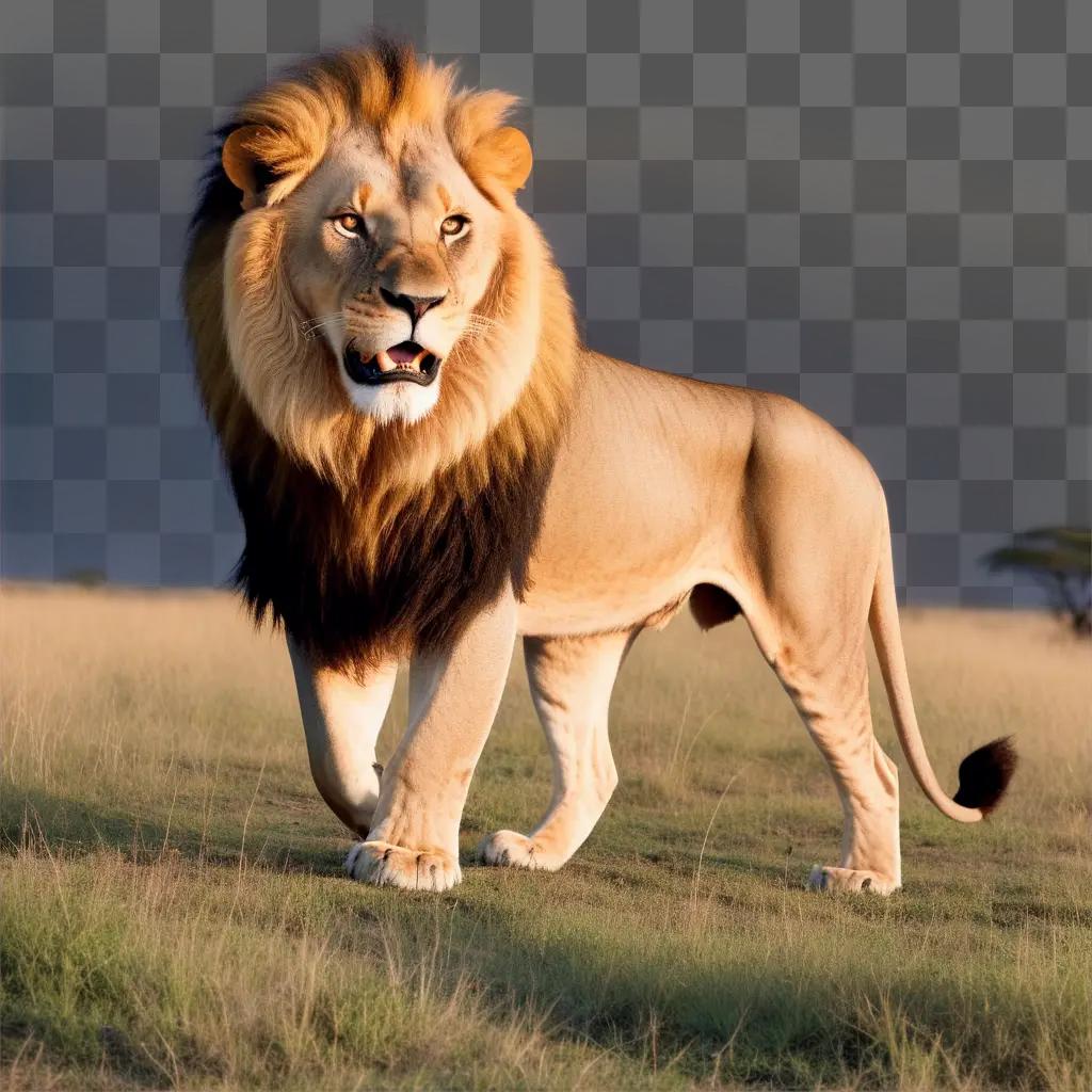 lion roars on a grassy plain