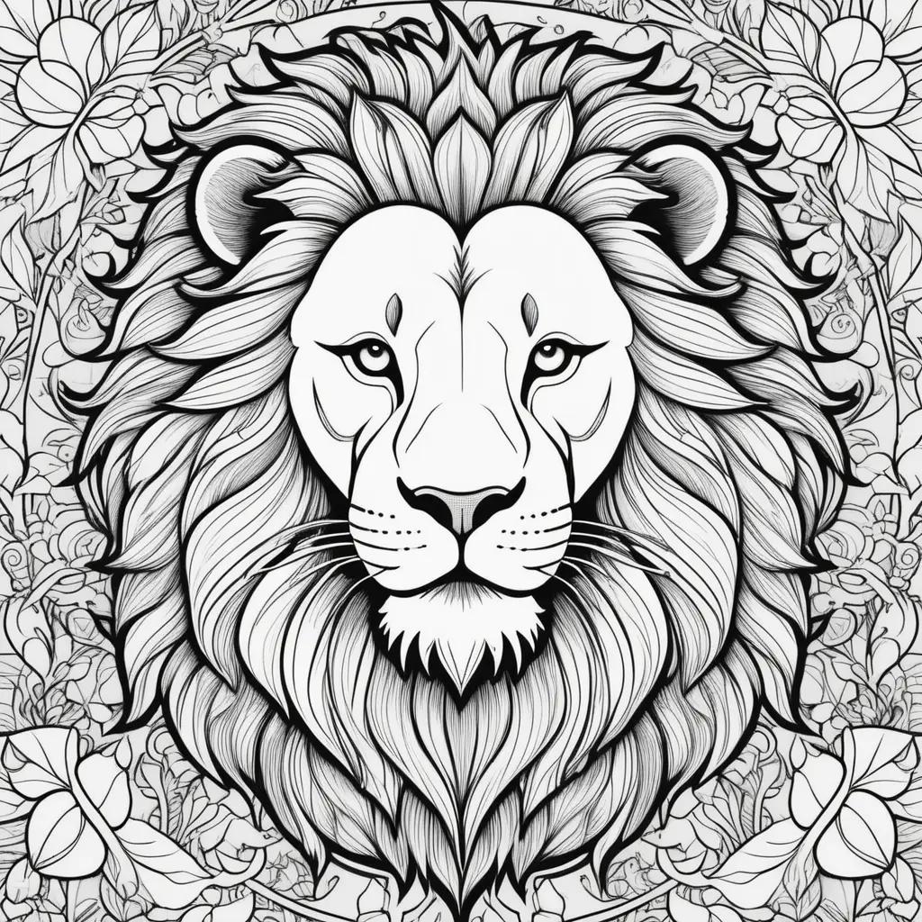 lions face coloring page with black and white details