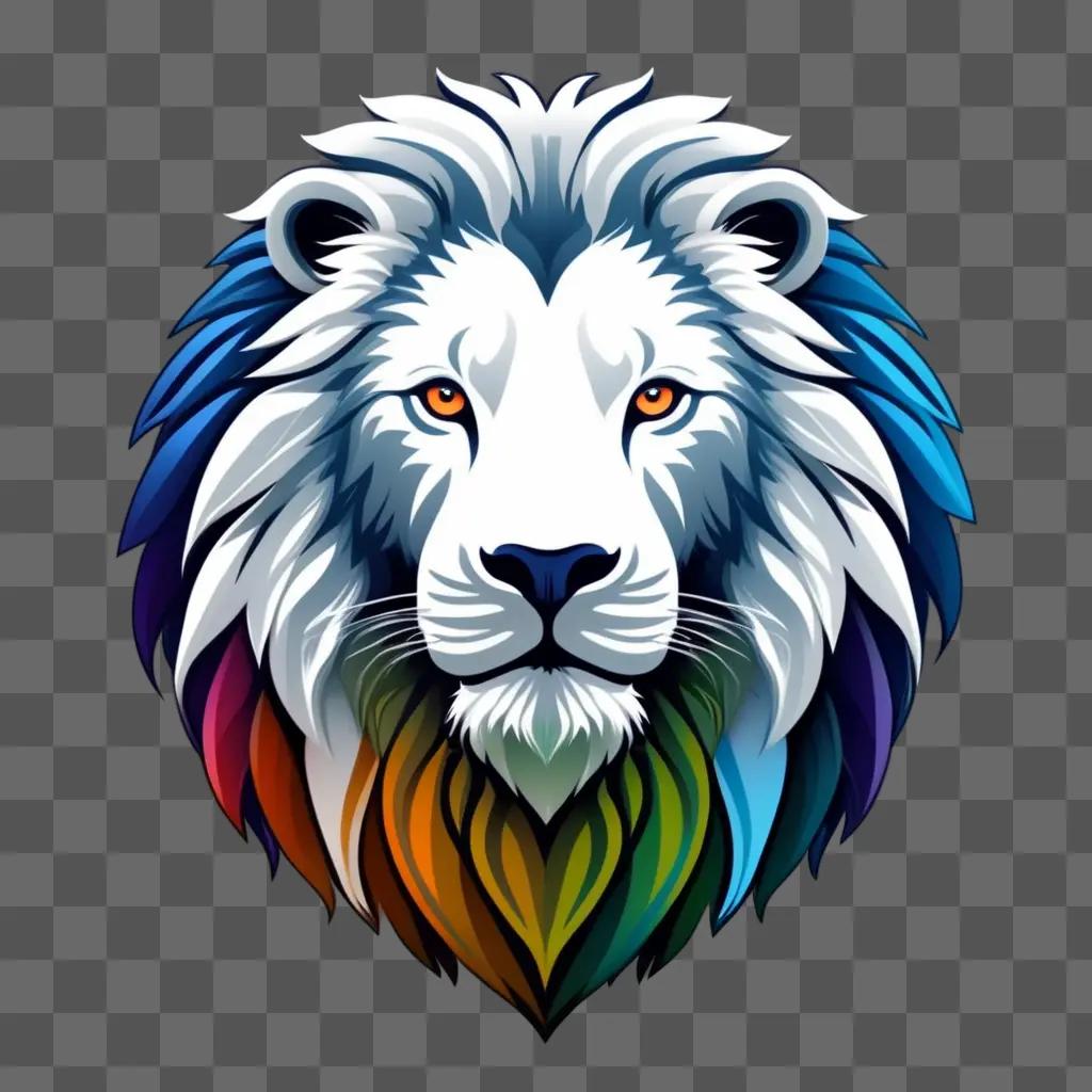 lions head with colorful mane and glowing eyes