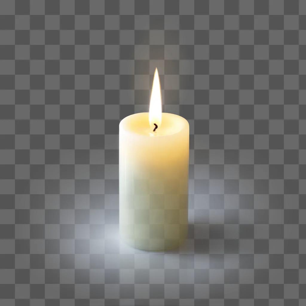 lit candle sits on a white background