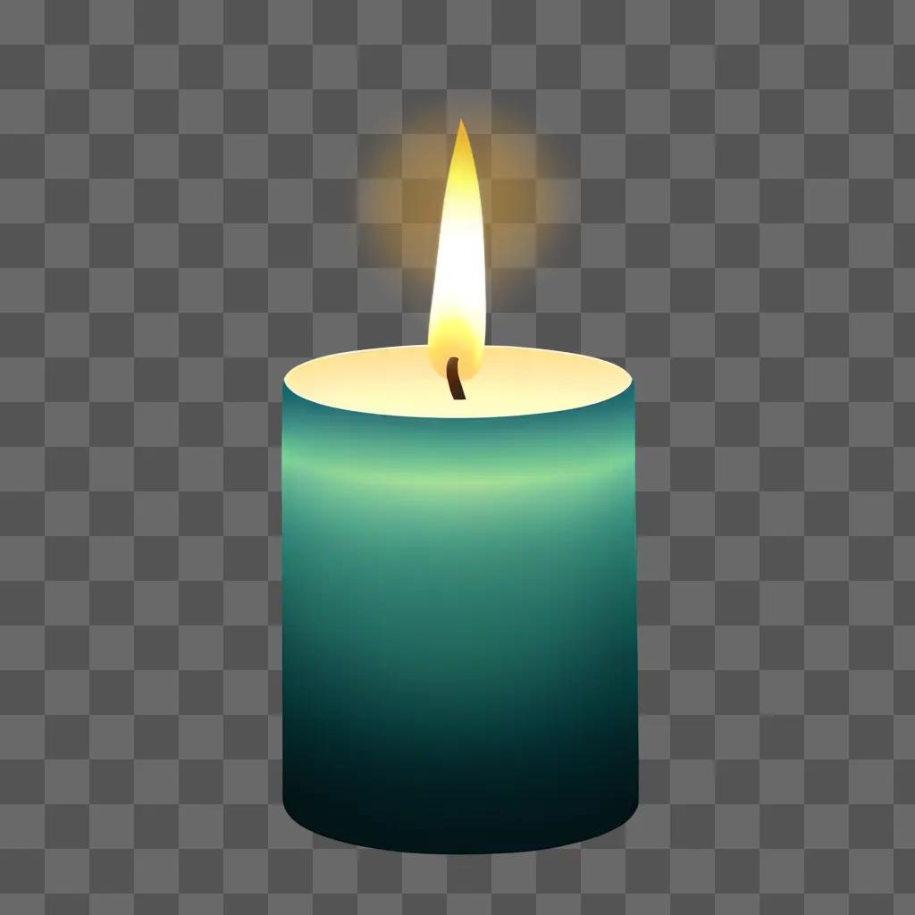 lit candle stands on a green background