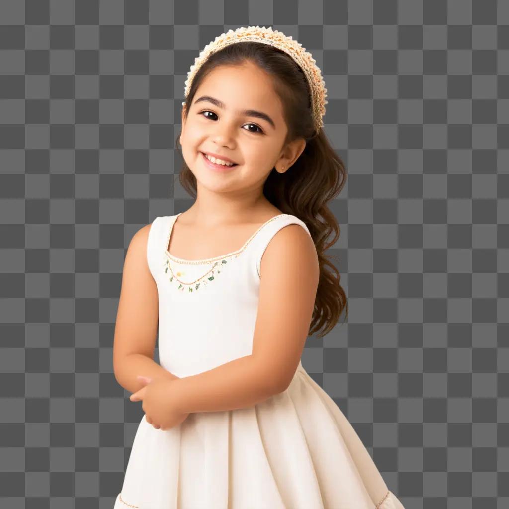 little girl in a white dress smiles