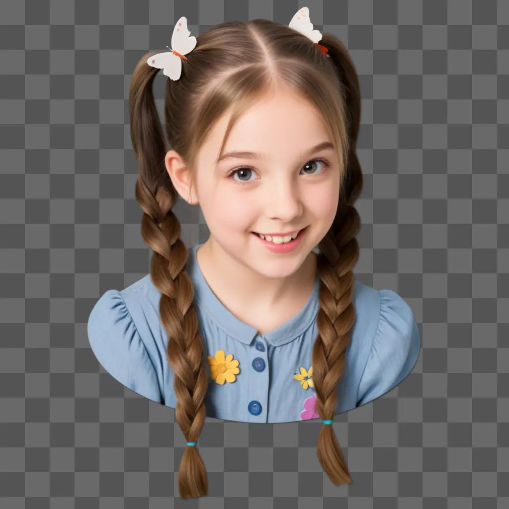 little girl with pigtails and butterfly stickers on her shirt