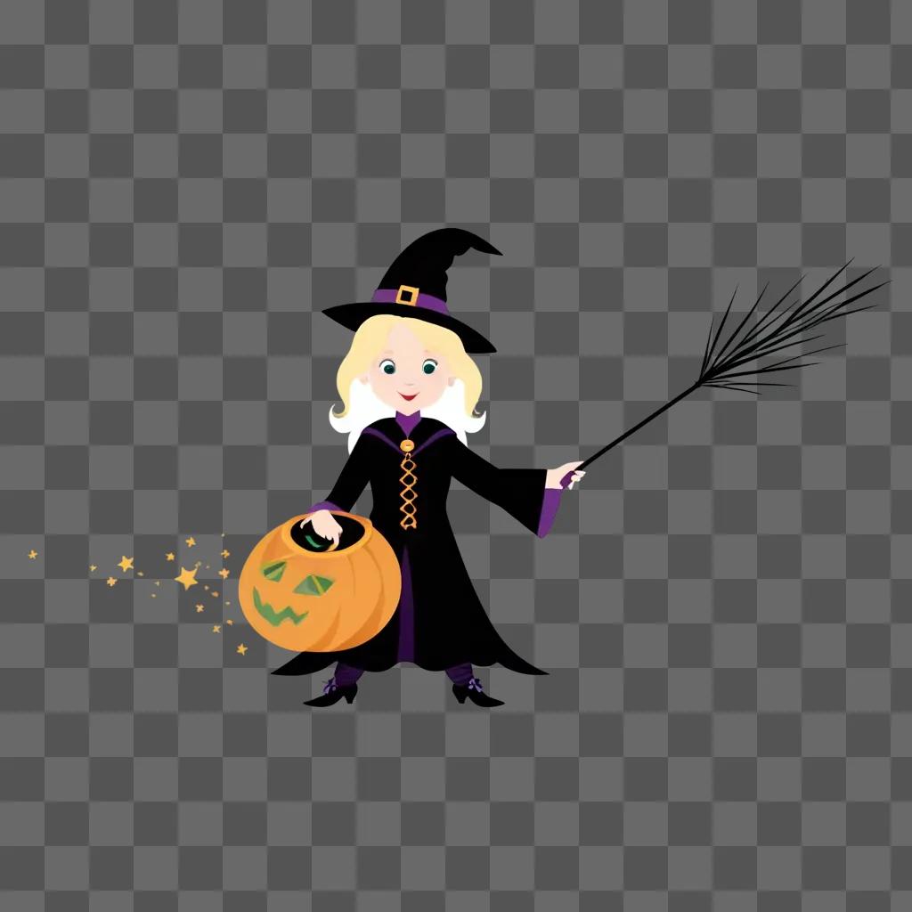 little witch with a hocus pocus hat and broom