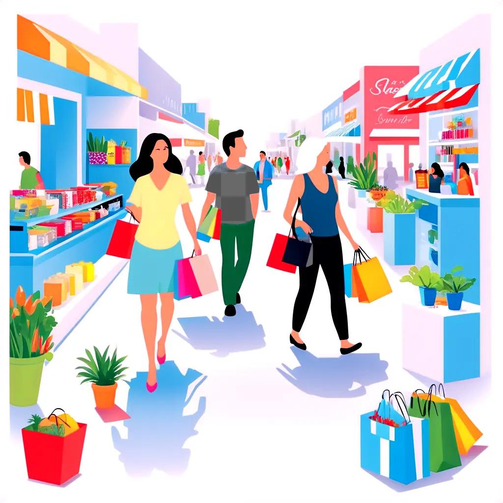 lively shopping scene with people carrying bags