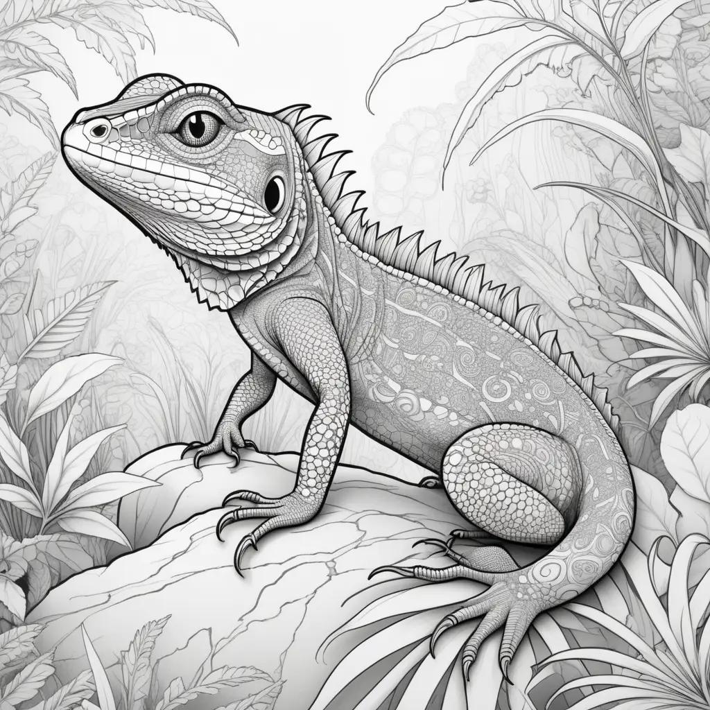 lizard coloring page features a black and white illustration of a lizard