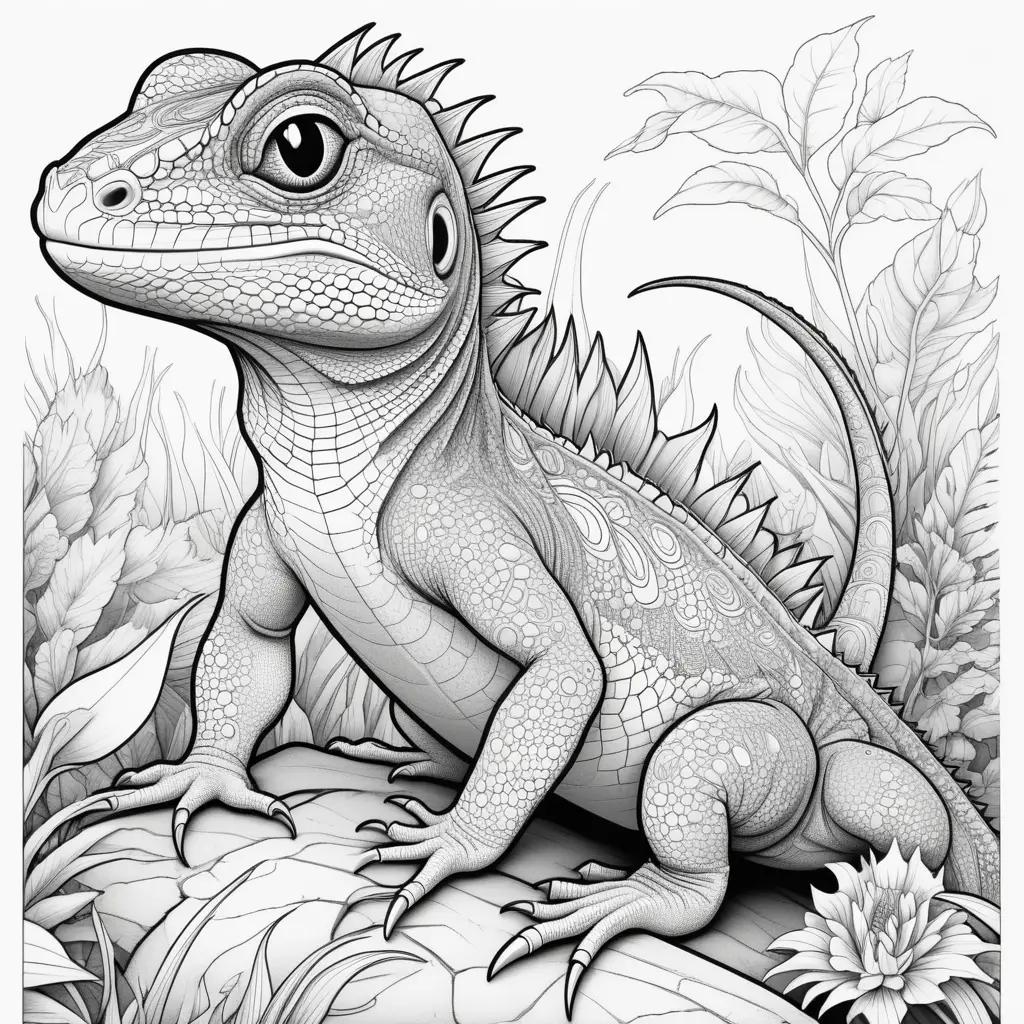 lizard coloring page with a black and white background