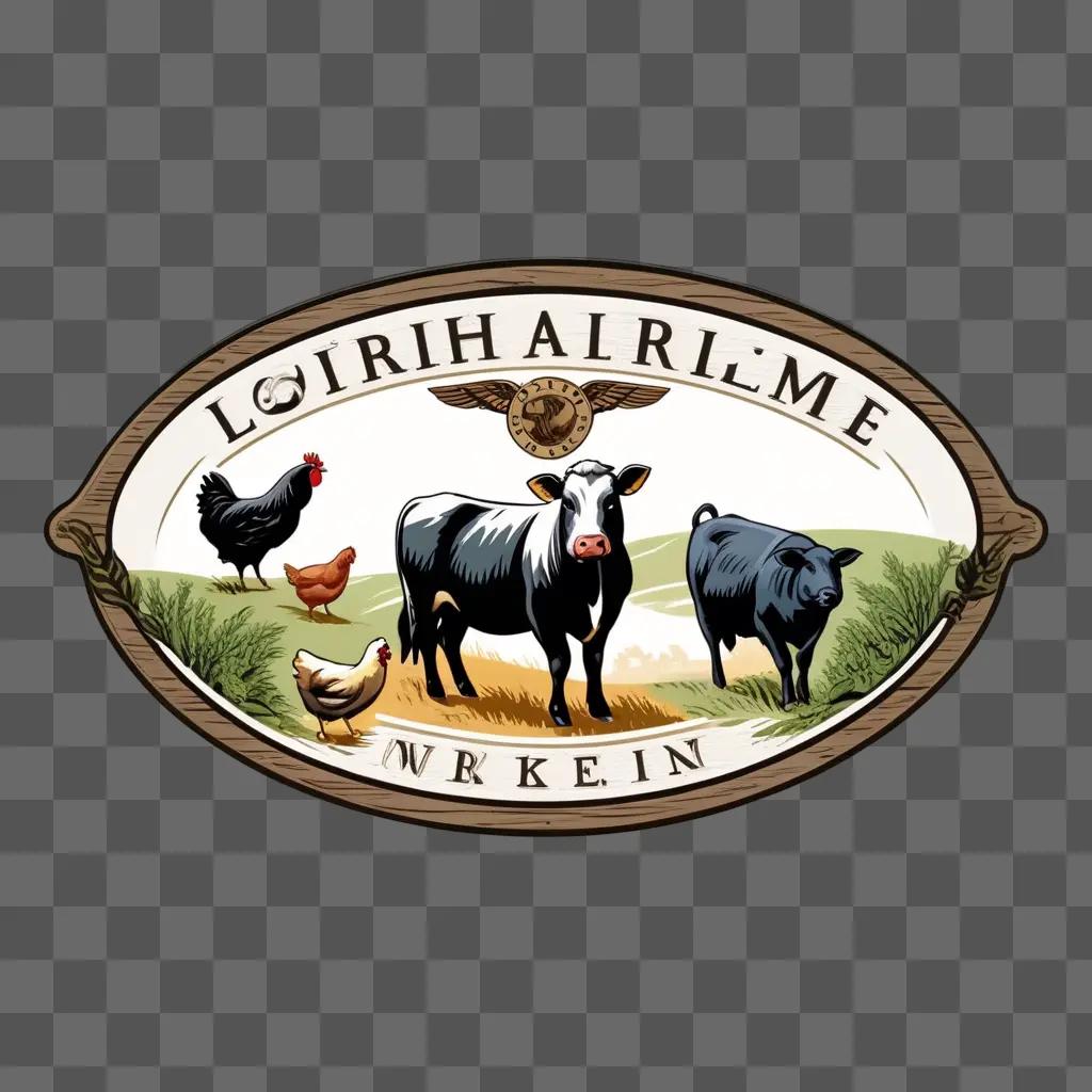 logo featuring a cow, rooster, and chickens, with the word Loirish at the top