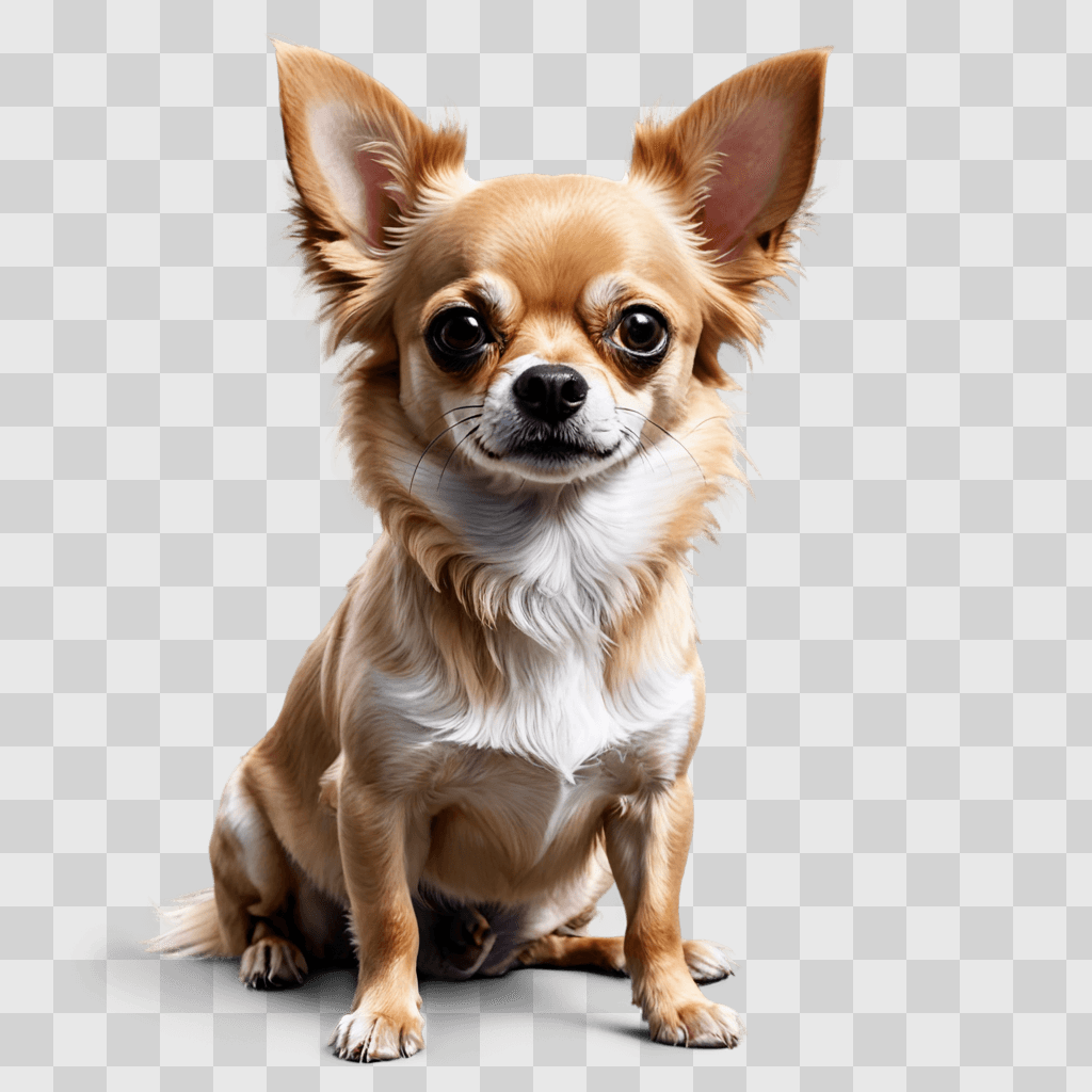 long haired apple head chihuahua A Chihuahua dog sitting on a beige background