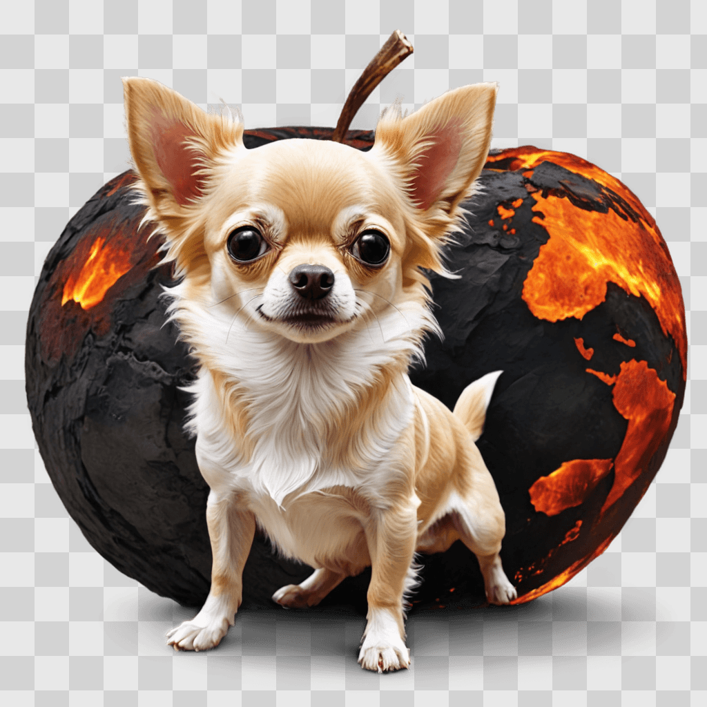 long haired apple head chihuahua A Chihuahua sits in front of a pumpkin