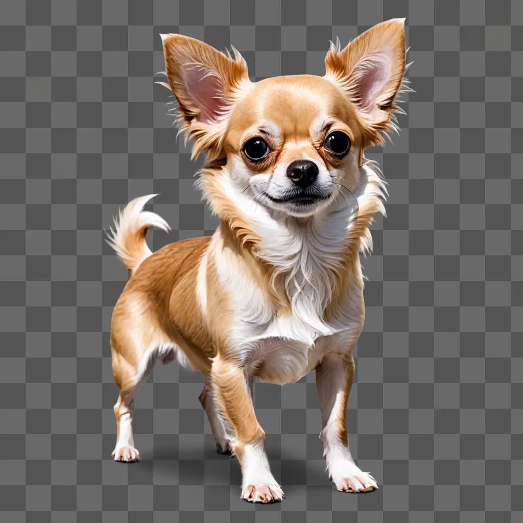 long haired apple head chihuahua A brown and white dog with big eyes and a smile