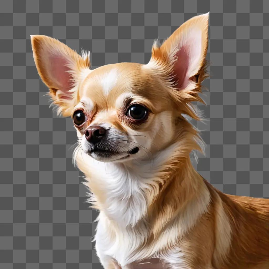 long haired apple head chihuahua A tan and white dog with big ears