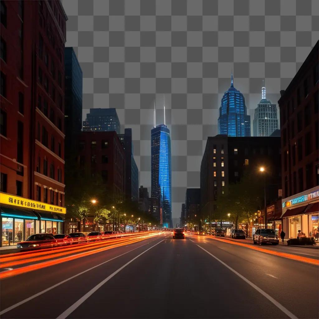 long roadway through a bustling city at night