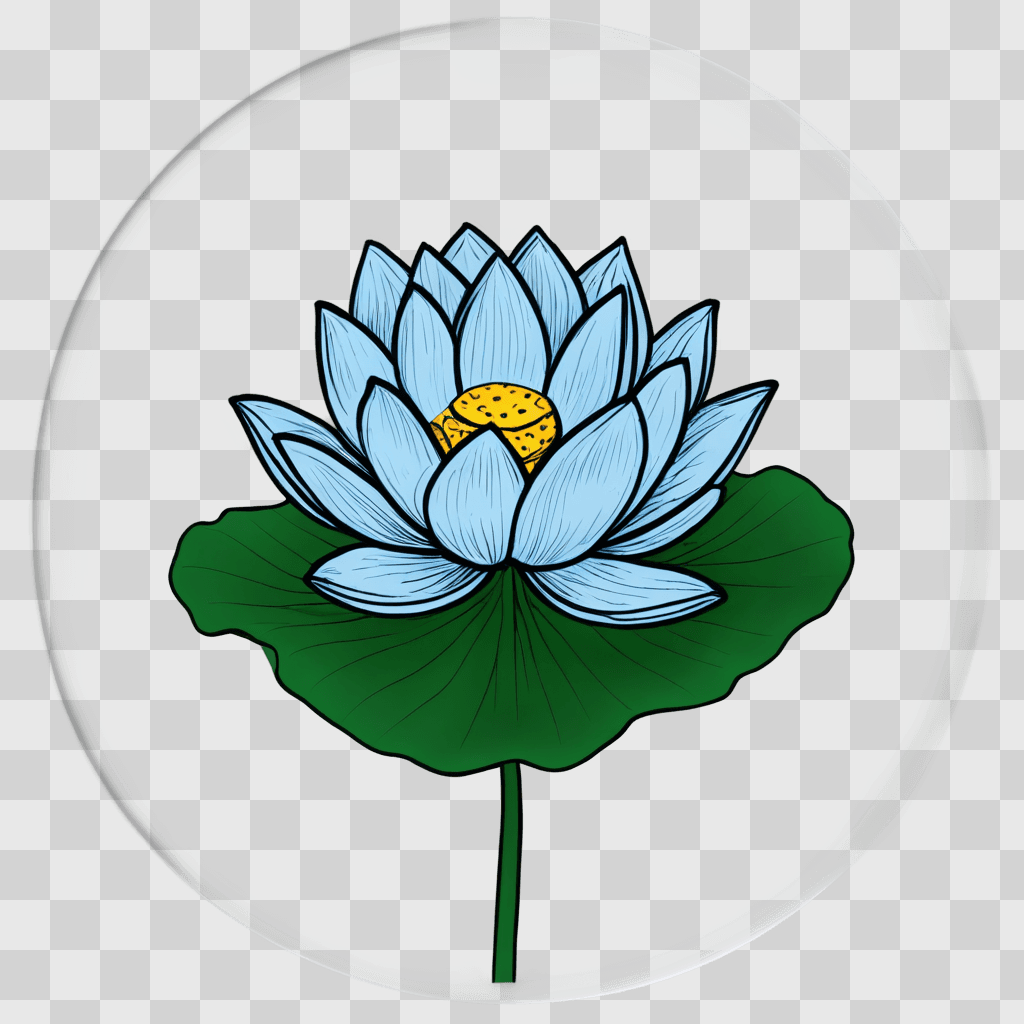 lotus flower drawing A blue lotus flower in a green circle