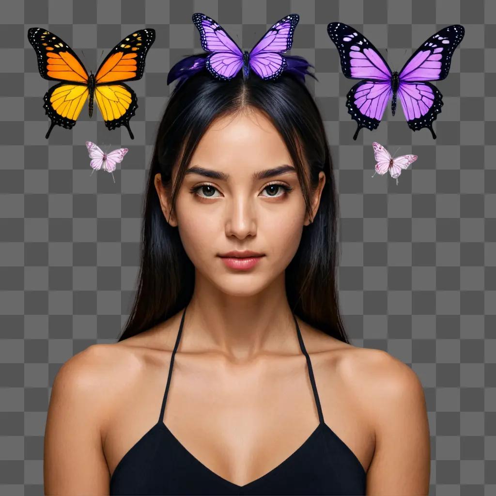 lotus flower drawing A girl with butterflies on her hair