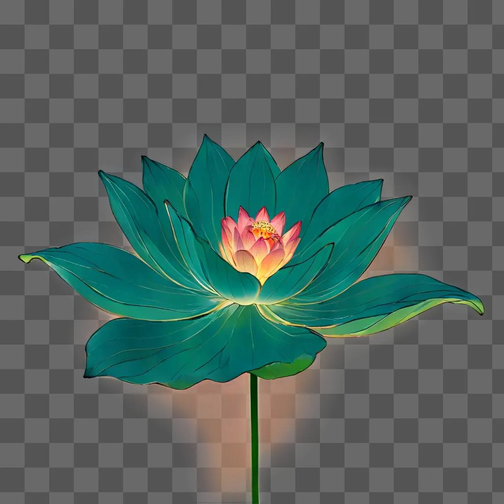 lotus flower drawing A green flower with pink center in a green background