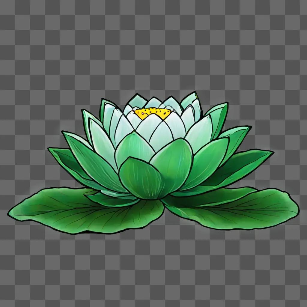 lotus flower drawing A green water lily with yellow center