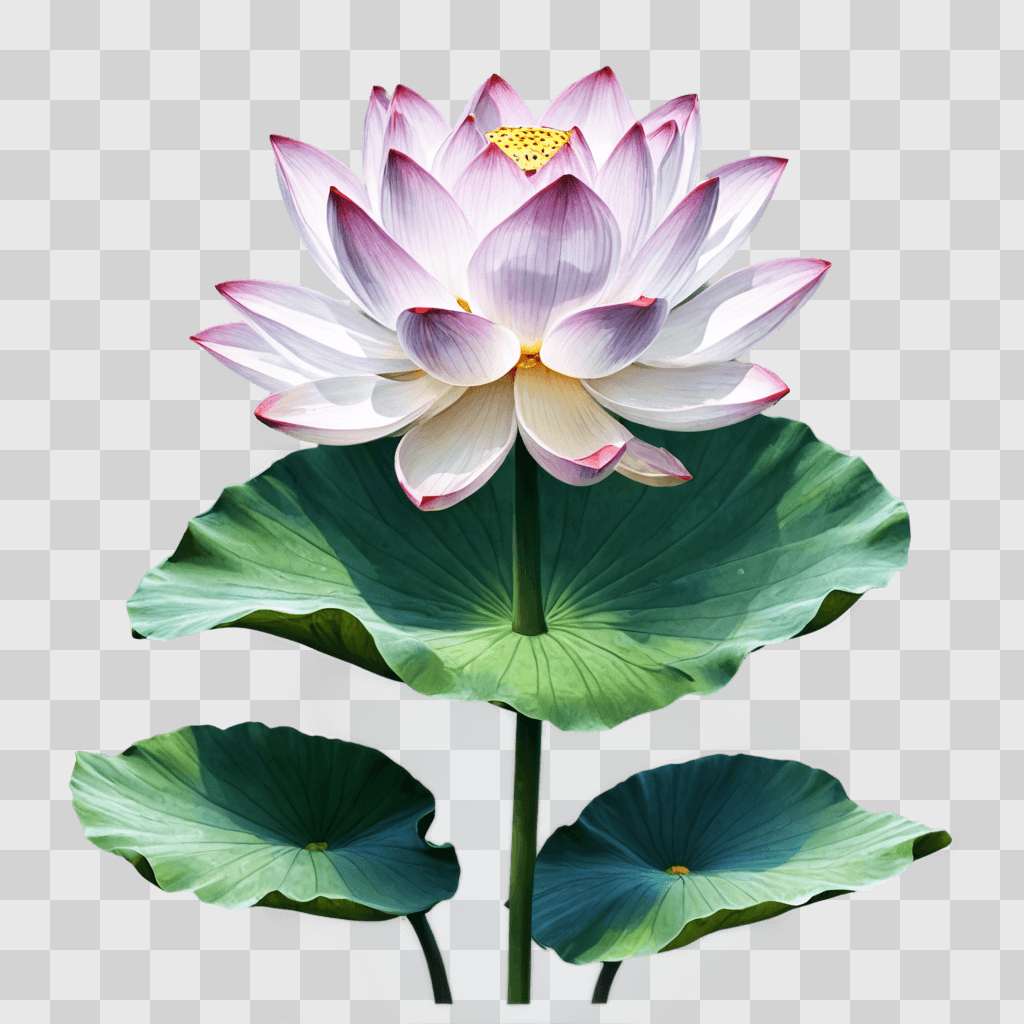 lotus flower drawing A pink lotus flower with green leaves on a green background