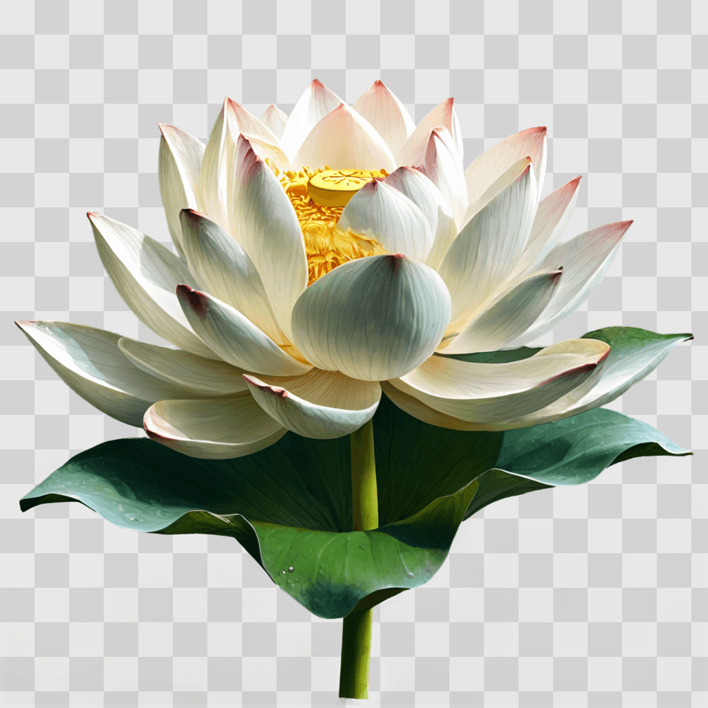 lotus flower drawing A white flower with a yellow center on a green background