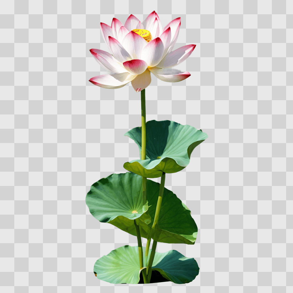 lotus flower drawing A white flower with pink petals and green leaves