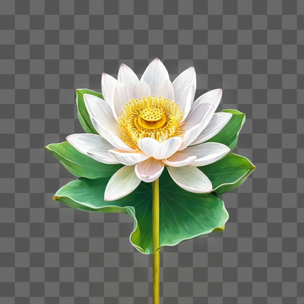 lotus flower drawing A white flower with yellow center and green leaves