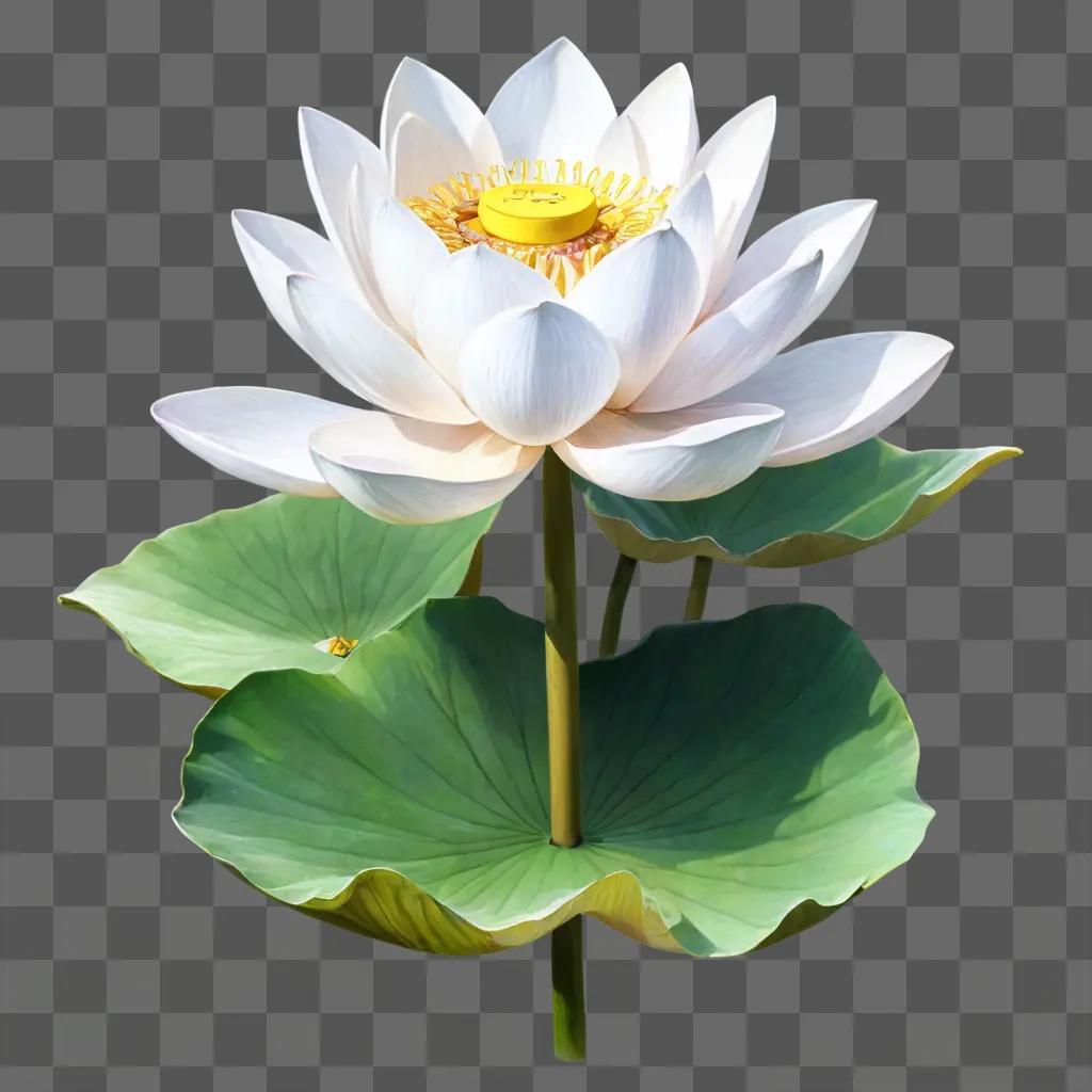 lotus flower drawing A white flower with yellow center on green leaves