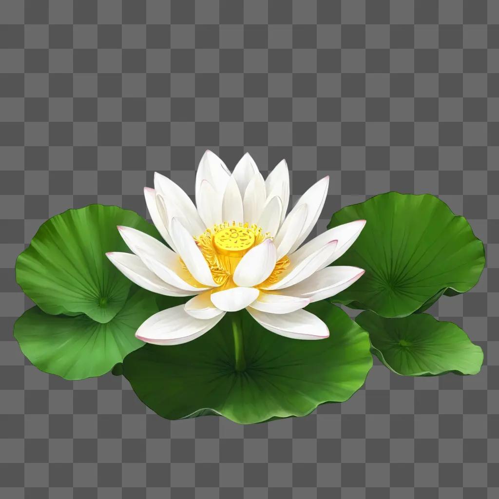 lotus flower drawing A white flower with yellow center surrounded by green leaves