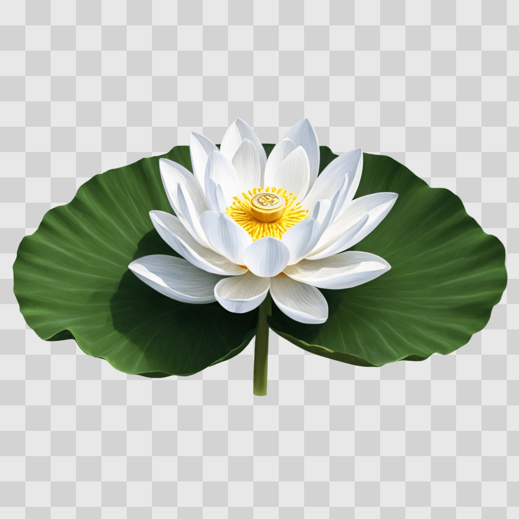 lotus flower drawing A white lotus with a yellow center on a green background